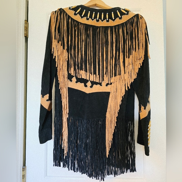 3B West vintage Fringe leather jacket Bone Bead Studs DD Western Wear Size Large - Picture 9 of 13